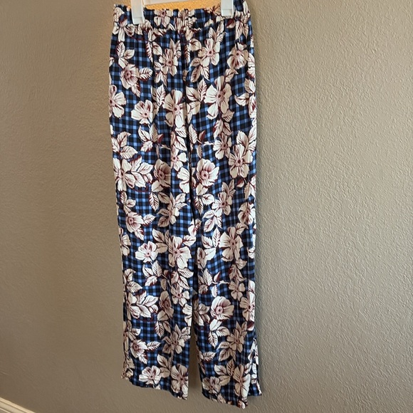 Anthropologie Scotch & Soda pull on Wide-Leg floral blue plaid Pants/ size S - Picture 10 of 12